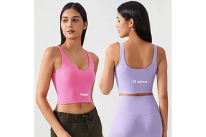 Women U Back Permanent Cup Pad Running Longline High Impact Support Sport Yoga Gym Workout Fitness Bras Tank Crop Top Sports Bra