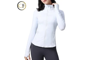 Women's Plus Size Breathable Full-Zip Yoga Top Fitness & Workout Jacket with Gold Zipper Waist Logo Women's Athleisure Outerwear