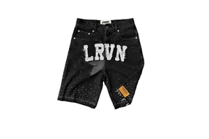 High Quality Men's Mid Waist Breathable Embroidery Custom Jean Rhinestone Acid Wash Streetwear Shorts