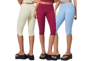 Custom Logo 17" Women Side Open Workout Capri Leggings Mid Waist Gym Athletic Crop Yoga Pants