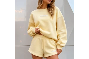 Custom Women's Loose Crewneck Sweatshirt & Shorts Two-Piece Tracksuit, High-Quality Custom 3D Raised Print Casual Loungewear Set