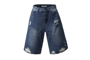STARLIGHT New Trend Customize Men High Quality Denim Jeans Shorts Sandblast Whiskers Distressed Vintage Men Denim Shorts Black