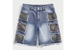 Premium Quality Men's Streetwear Custom Washed Distressed Solid Drawstring Casual Breathable Denim Jean Shorts OEM Serviced