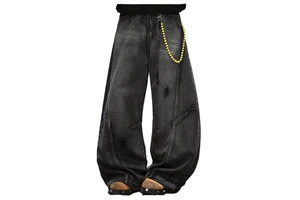 Ripped Chopper Jeans Men's and Women's Same Style Retro Loose Straight Men's Pants Large Size Solid Color Autumn Summer Spring