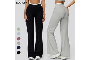 Evaricky Custom Breathable High Waisted Flared Soild Yoga Pants Gym Fitness Butt Lifting Workout Wide Leg Yoga Leggings Women