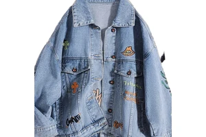 Men's Custom Embroidered Casual Denim Jacket with Fashionable Flower Polyester Lining Jacket