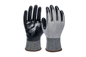 FT6111 ANSI/EN388 Certified 13G Cut Resistance Safety Gloves Nitrile Coated Palm Sandy/Smooth Finish Anti-Abrasion