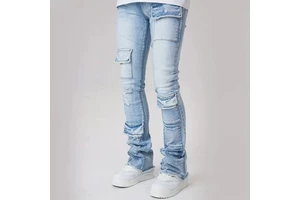 Fashion Comfortable Men's Multi-pocket Decoration Jeans Personalized Elastic Skinny Denim Trousers for Men