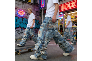 YSJY OEM Manufacturer Men's Boot Cut Cargo Jeans Pants Custom Plus Size Heavy Wash Multi Pocket Cargo Jeans Pants Men