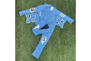 Custom Men's Jackets and Jeans Suit Fashion Zipper Web Design 100% Cotton High Quality Distress Denim Jacket Men