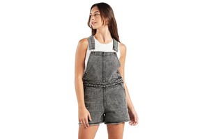 Women's Casual Breathable Tie Dye Denim Rompers Overalls with Button Suspenders Shorts Autumn