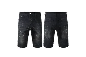 2026 Designer Short Jeans Men Shiny Denim Bermuda Shorts Men's Denim Shorts with Rhinestones