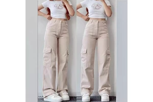 Street-wear Plus-Size Retro-Casual Loose-Wide Longed Pants Women's Summer Fashion Breathable Cargo Trousers