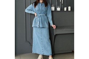 Women's Denim Casual Long Sleeve Top & Skirt Set Female Clothes Temperament Commuting Summer Women Fashion Skirts Sets Outfits