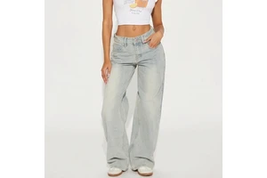 OEM/ODM Women's Pants Back Cinch Baggy Jeans Light Wash Blue Wide Leg Denim Pants Vintage Tinted Streetwear Trousers Factory