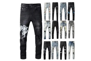 Hight Quality Men's Pencil Cotton Denim Bottom Streetwear Trouser Pants Stonewashed Distressed Jeans with Embroidery Jeans