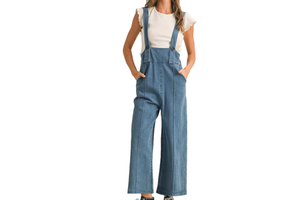 Best Selling Women's Casual High Waist Button Front Breathable Loose Straight Leg Denim Overalls Relaxed Fit Jumpsuit