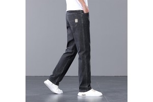 Men's Stretch Denim Jeans Loose Straight Fit Business Casual Washed Pants Custom Wholesale Lightweight