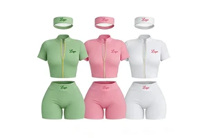 Summer Clothes Women Custom Streetwear Workout Sets Zip Up Short Sleeve Jacket And Shorts 3 Piece Shorts Set Tracksuit For Women