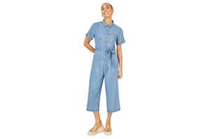 Casual Women Denim Jumpsuit with Belt Wide Leg Factory OEM ODM Wholesale Service