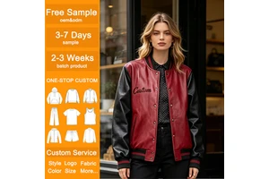 OEM Ladies Burgundy & Black Full Faux Leather Varsity Jacket Custom Embroidery Vintage Baseball Jacket