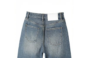 American Vintage Mid Waist Wide Leg Jeans Men's Light Blue Faded Winter Trousers
