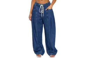 wholesale Custom Women's Jeans Washed Blue High Waist Fashion Casual Hot Sale Wide Leg Jeans for women