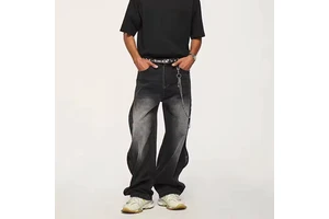 Custom 100% Cotton Denim Vintage Y2K Style Men's Baggy Jeans Summer High Waist Wide Leg Design Street Wear Plus Size Straight