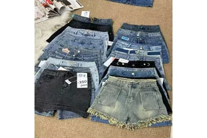 2Dollar Model FYK059 Shorts Size M-2XL Ladies Summer Mid Waist Stretchy Denim Jean Women's Booty Biker Shorts With Patterns