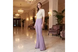 Winter Loose Solid Extra Long Tall Women Knit Pants 38 Inseam High Waisted Ribbed Flare Thick Trousers Custom Wholesale