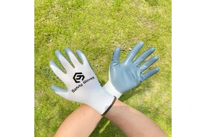 CHUANGYING 13 Gauge Nitrile Coated Work Gloves Anti-Slip Polyester Knitted Breathable Safety Gloves CE EN388 Certified 26cm For
