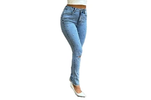 Trendy Pearl-Embellished Women's Denim Jeans in Skinny & Wide-Leg Styles Custom Rhinestone Designs Wholesale OEM for 2025