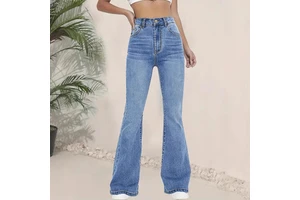 Women's High-Waisted Skinny Fit Boot Cut for Wash Denim Trousers-Streetwear Style Full Length Spring Season