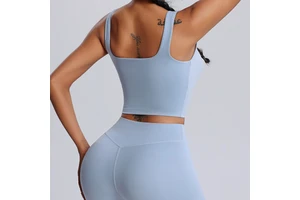 Sports Bra Women Running Shockproof Butter Feel Fitness Chest Pads Yoga Solid Breathable Square Neck Non-adjusted Strap