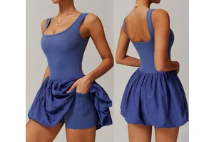 Customized Logo Two-Piece Sports Jumpsuit for Women Anti-Exposure Bottoming Outdoor Running Fitness Tennis Skirt Dress