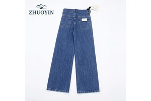 Ladies Curved Blade Long Denim Pants Mid Elastic Non Shrink Soft Casual Women Daily Outfit