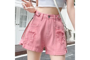 Vintage Women's High Waist Side Zipper Washed Ripped Denim Shorts