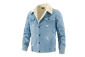 Mens Casual Winter Wholesale Fleece-lined Men's Denim Jeans Jacket Jackets&Coats for Men