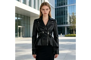 Women's Trendy Asymmetrical Zipper Leather Jacket Can Be Customized For Motorcycle Riding Leather Jacket
