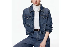 LARSUR Custom Factory Eco-friendly Soft Lyocell Bomber Denim Jacket Distress Wash Button up Cropped Jeans Jacket and Coat Women