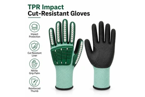 Green Nitrile Anti-Impact Cut Resistant Liner Heavy Duty Safety Gloves with Anti-Vibration EN388 Certified for Industry