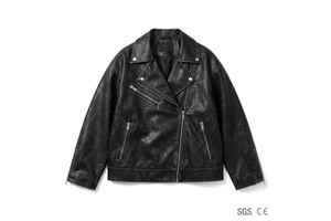 Oem Custom Distressed Faux Leather Short Windproof Waterproof Thick Motorcycle Jacket Women Oversized Vintage Biker Coat Heavy
