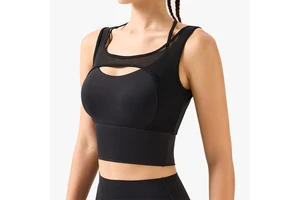 Sports Bra Running Yoga Tank Bra Shockproof Two-Piece Style Fitness Bra Push Up Cross Hollow Out Back Beauty T-Shirt