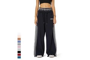 Custom High Quality Solid High Street Anti-Wrinkle Autumn Straight Loose Long Sweatpants With Pockets For Women