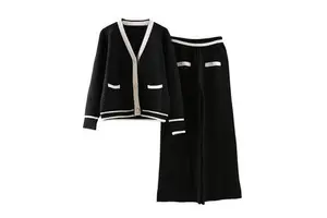 Women's Leisure Two-Piece Suit Wide Leg Pants with Temperament Knitted Sweater Plus Size Spring Collection Factory Wholesale