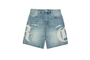 High Quality Print Straight Denim Shorts New Design Custom Embroidery Jeans Shorts for Men