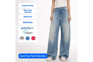 SHENGFU Women's Streetwear Loose Fit Wide Leg Denim Jeans with Vintage Wash Back Flap Pockets High Quality Casual Style Jeans