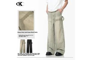 11KN Vintage American Denim Trousers Men's/Women's Slim Fit Loose Trendy Wide Leg Straight Casual Pants for Autumn Washed Solid