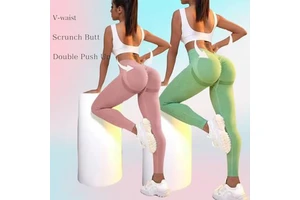 P550 Custom Logo V-Waist Scrunch Booty Gym Fitness Leggings for Women Seamless Double Push-up Yoga Pants Solid Mid Waist