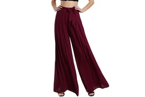 Ladies Plus Size Self Tie Fold Pleated Palazzo Pants